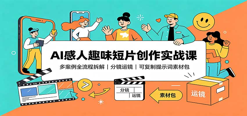 AI感人趣味短片创作实战课：多案例全流程拆解，分镜运镜，可复制提示词素材包-海之城短剧项目