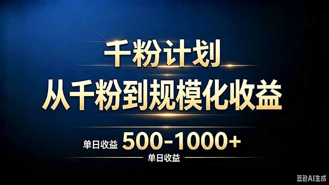 抖音千粉账号计划，从千粉到规模化收益 500-1000+单日收益-海之城短剧项目