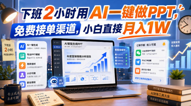 下班2小时用AI一键做PPT，免费接单渠道，小白直接月入1W-海之城短剧项目