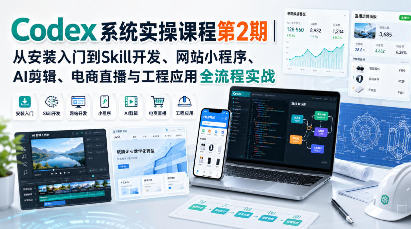 Codex系统实操课程第2期｜从安装入门到Skill开发、网站小程序、AI剪辑、电商直播与工程应用全流程实战 - 冒泡网