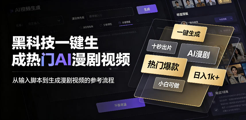 黑科技一键生成热门AI漫剧视频，十秒钟即可搞定，小白也能日入1k+-海之城短剧项目