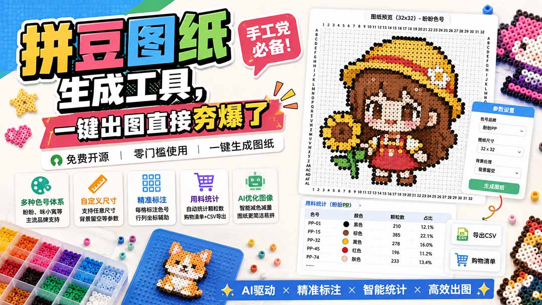 拼豆图纸生成工具，手工党必备！一键出图直接夯爆了-海之城短剧项目