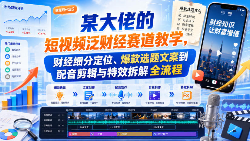 某大佬的短视频泛财经赛道教学，财经细分定位、爆款选题文案到配音剪辑与特效拆解全流程-海之城短剧项目
