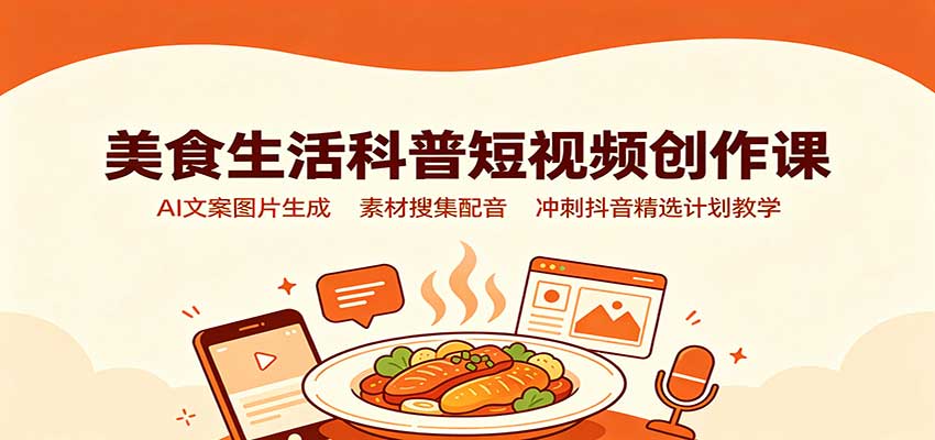 美食生活科普短视频创作课：AI文案图片生成，素材搜集配音，冲刺抖音精选计划教学-海之城短剧项目