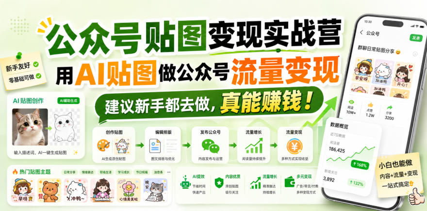 公众号贴图变现实战营，用AI贴图做公众号流量变现，建议新手都去做，真能賺钱！ - 冒泡网