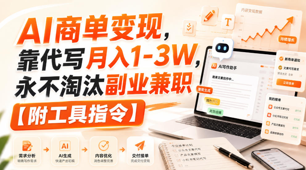 AI商单变现，靠代写月入1-3W，永不淘汰副业兼职【附工具指令】-海之城短剧项目