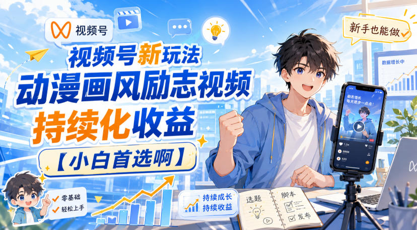 视频号新玩法动漫画风励志视频，持续化收益【小白首选啊】-海之城短剧项目