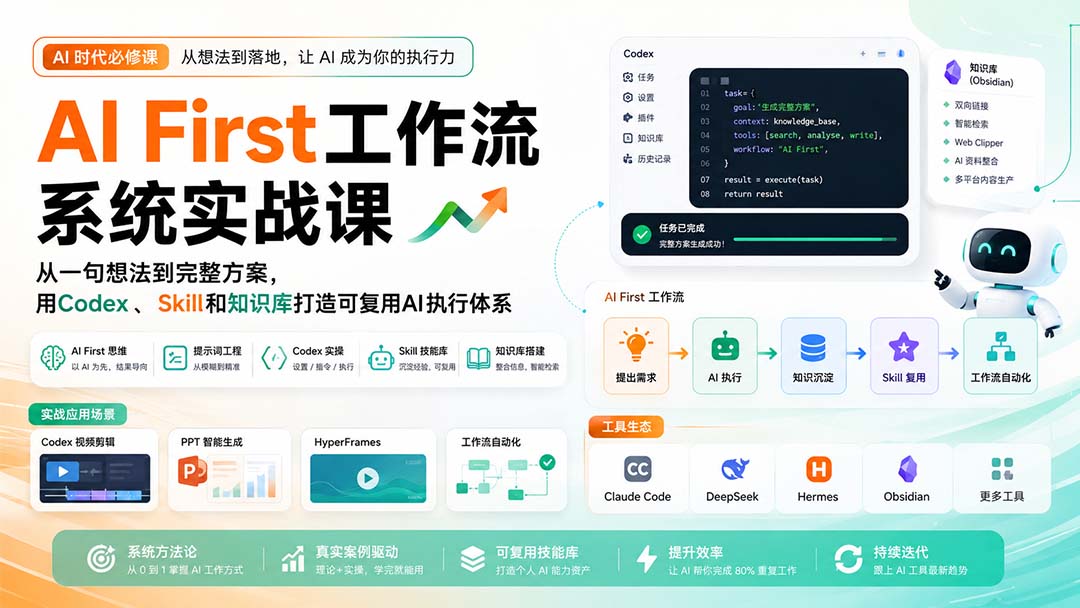 AI First工作流系统实战课：从一句想法到完整方案，用Codex、Skill和知识库打造可复用AI执行体系-海之城短剧项目
