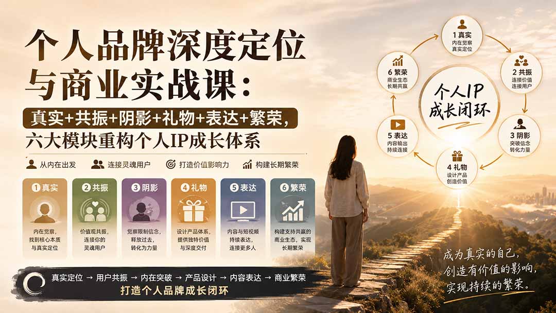 个人品牌深度定位与商业实战课：真实+共振+阴影+礼物+表达+繁荣，六大模块重构个人IP成长体系-海之城短剧项目