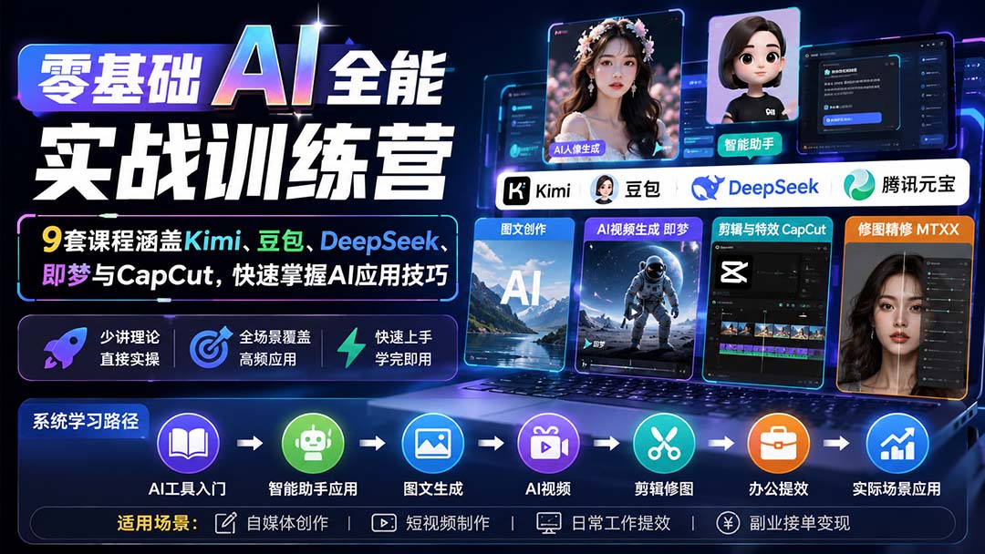 零基础AI全能实战训练营：9套课程涵盖Kimi、豆包、DeepSeek、即梦与CapCut，快速掌握AI应用技巧-海之城短剧项目