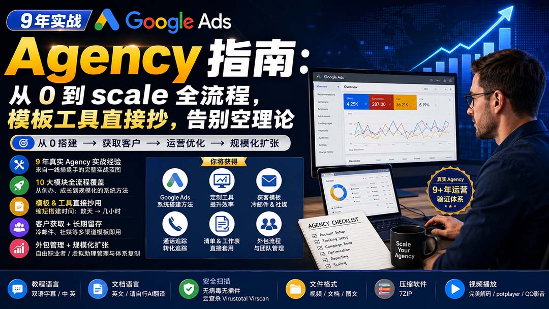 9 年实战 Google Ads Agency 指南：从 0 到 scale 全流程，模板工具直接抄，告别空理论【原创双语字幕】-海之城短剧项目