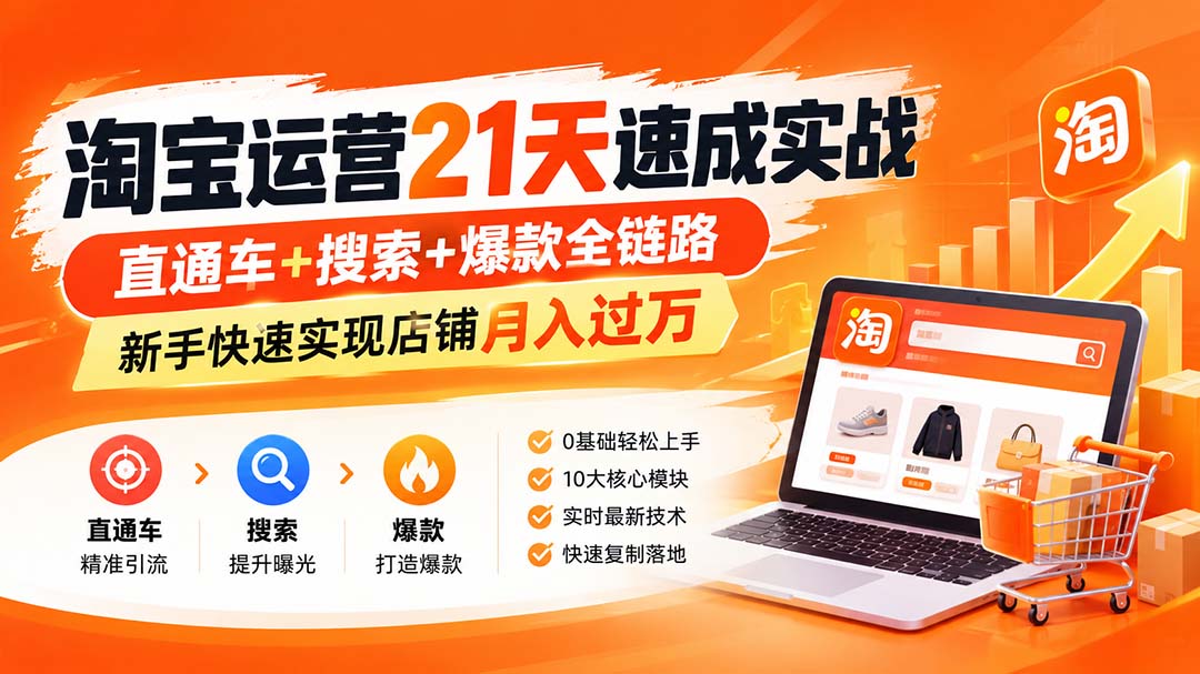 淘宝运营21天速成实战(更新8月)，直通车+搜索+爆款全链路，新手快速实现店铺月入过万-海之城短剧项目