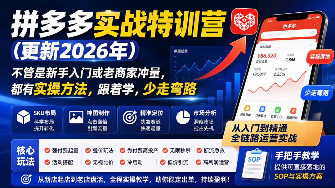 拼多多实战特训营(更新26年0831)：不管是新手入门或老商家冲量，都有实操方法，跟着学，少走弯路-海之城短剧项目
