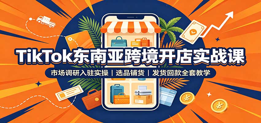 TikTok东南亚跨境开店实战课：市场调研入驻实操，选品铺货，发货回款全套教学-海之城短剧项目