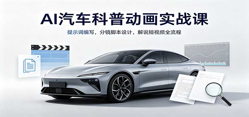 AI汽车科普动画实战课：提示词编写，分镜脚本设计，解说短视频全流程-海之城短剧项目