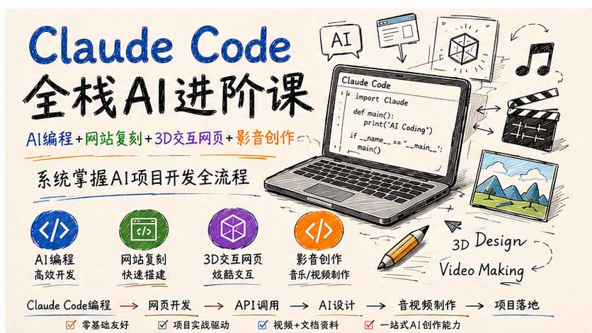 Claude Code全栈AI进阶课-更新；AI编程+网站复刻+3D交互网页+影音创作，系统掌握AI项目开发全流程-海之城短剧项目