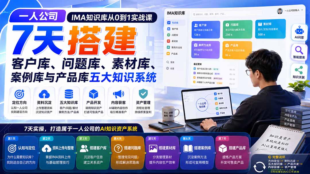 一人公司IMA知识库从0到1实战课：7天搭建客户库、问题库、素材库、案例库与产品库五大知识系统-海之城短剧项目