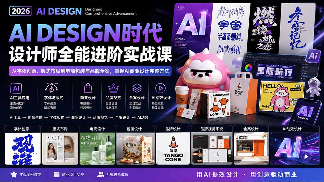 2026AI DESIGN时代设计师全能进阶实战课：从字体创意、版式布局到电商包装与品牌全案，掌握AI商业设计完整方法-海之城短剧项目