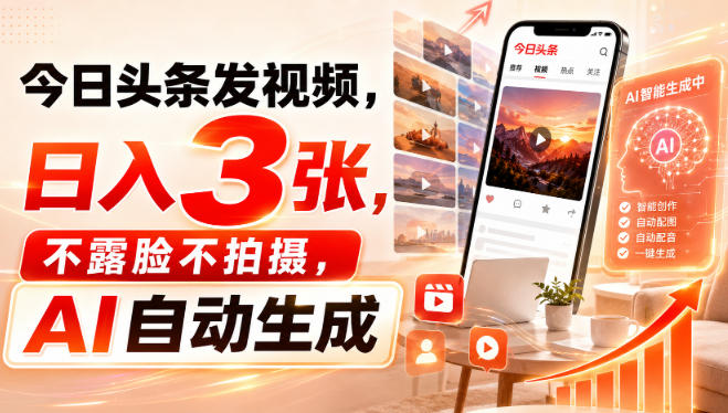 今日头条发视频，日入3张，不露脸不拍摄，AI自动生成 - 冒泡网