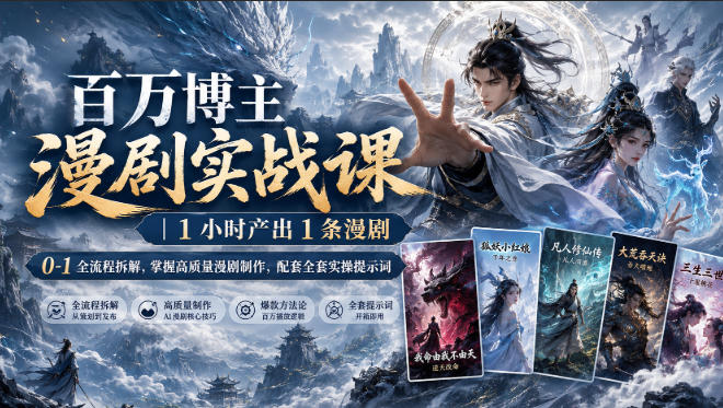 百万博主漫剧实战课｜1小时产出1条漫剧，0‑1全流程拆解，掌握高质量漫剧制作，配套全套实操提示词-海之城短剧项目