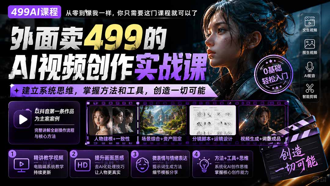 外面卖499的AI视频创作实战课：建立系统思维，掌握方法和工具，创造一切可能。 - 中创网