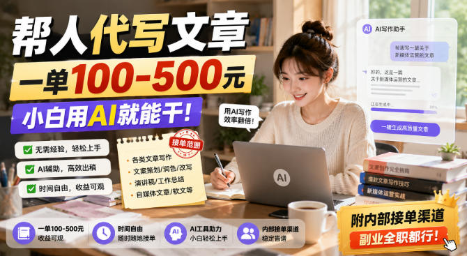 帮人代写文章，一单100-500，小白用AI就能干，附内部接单渠道，副业全职都行-海之城短剧项目