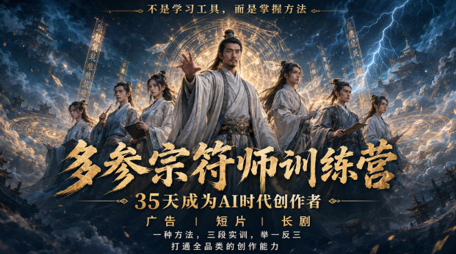 多参宗符师训练营，35天成为AI时代创作者，广告|短片|长剧，一种方法，三段实训，举一反三，打通全品类的创作能力 - 冒泡网