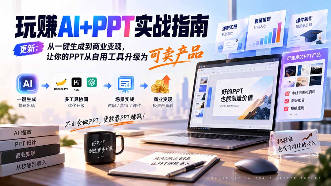 玩赚AI+PPT实战指南-更新5月13：从一键生成到商业变现，让你的PPT从自用工具升级为可卖产品-海之城短剧项目