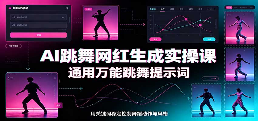AI跳舞网红生成实操课：通用万能跳舞提示词，多模型适配，人物舞蹈视频制作全套教学-海之城短剧项目