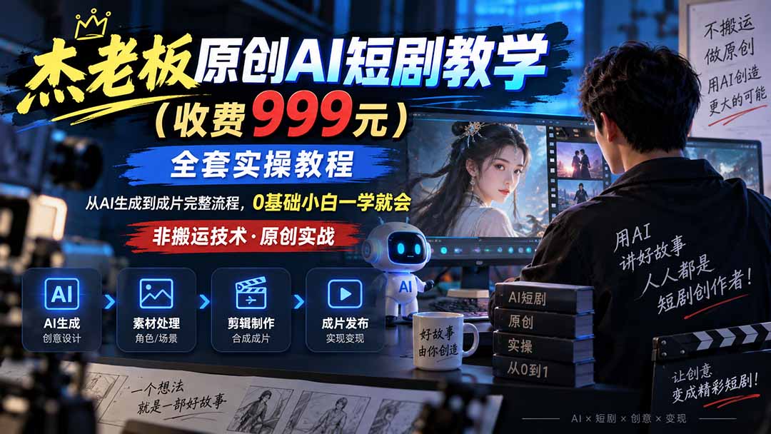 杰老板原创AI短剧教学（收费999元），全套实操教程，0基础小白一学就会，非搬运技术 - 中创网