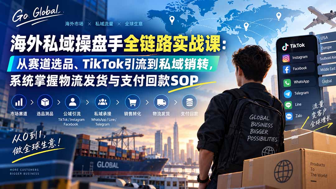 海外私域操盘手全链路实战课：从赛道选品、TikTok引流到私域销转，系统掌握物流发货与支付回款SOP-海之城短剧项目