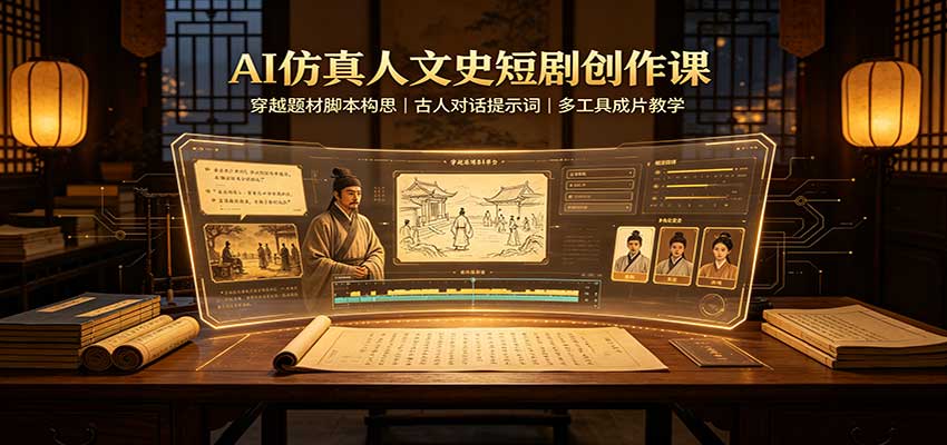 AI仿真人文史短剧创作课：穿越题材脚本构思，古人对话提示词，多工具成片教学 - 福缘网
