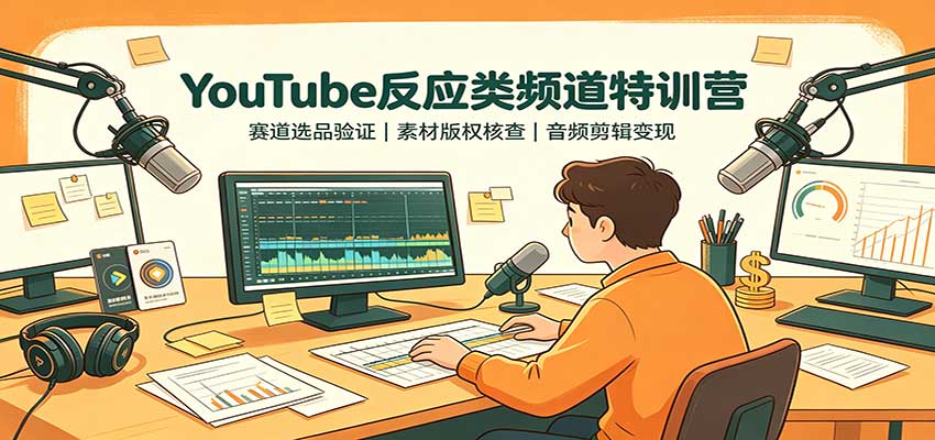 YouTube反应类频道特训营：赛道选品验证，素材版权核查，音频剪辑变现-海之城短剧项目
