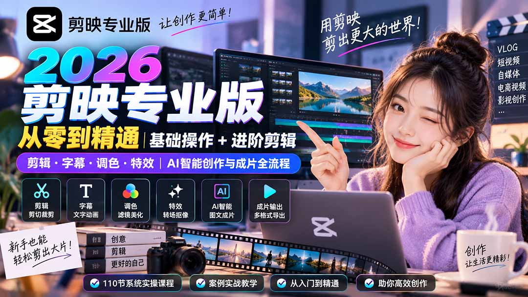 2026剪映专业版从零到精通｜基础操作+进阶剪辑｜剪辑·字幕·调色·特效｜AI智能创作与成片全流程-海之城短剧项目