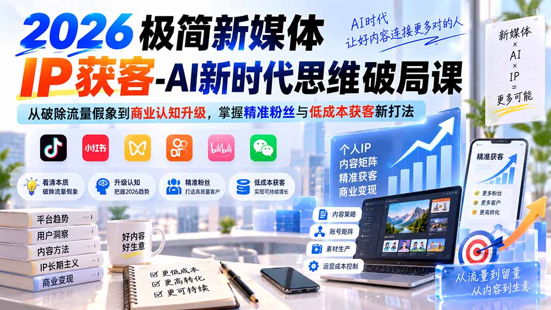 2026极简新媒体IP获客-AI新时代思维破局课：从破除流量假象到商业认知升级，掌握精准粉丝与低成本获客新打法-海之城短剧项目
