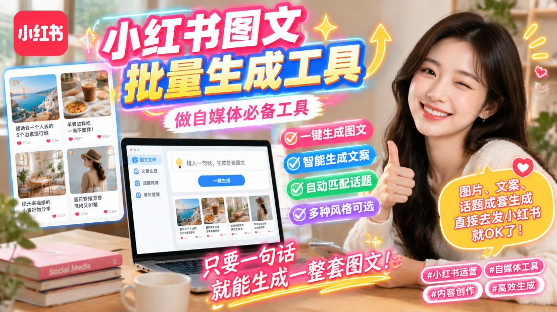 小红书图文批量生成工具，话题、文案、配图一键生成，直接发布，做自媒体必备工具-海之城短剧项目