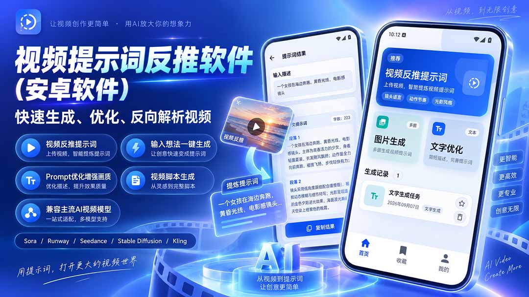 视频提示词反推软件（安卓软件），快速生成、优化、反向解析视频-海之城短剧项目