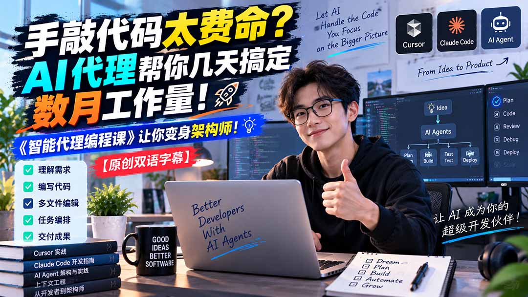 手敲代码太费命？AI 代理帮你几天搞定数月工作量！《智能代理编程课》让你变身架构师-海之城短剧项目