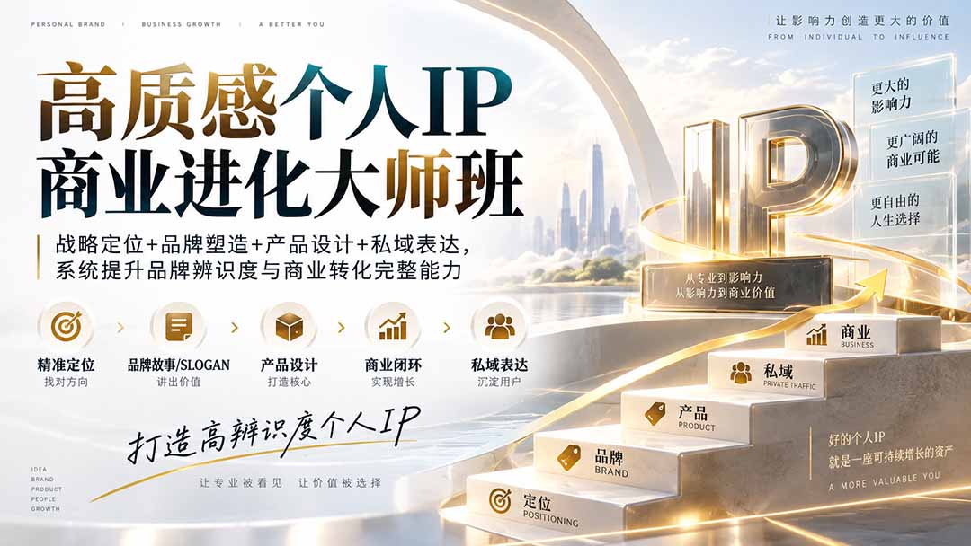 高质感个人IP商业进化大师班：战略定位+品牌塑造+产品设计+私域表达，系统提升品牌辨识度与商业转化完整能力-海之城短剧项目