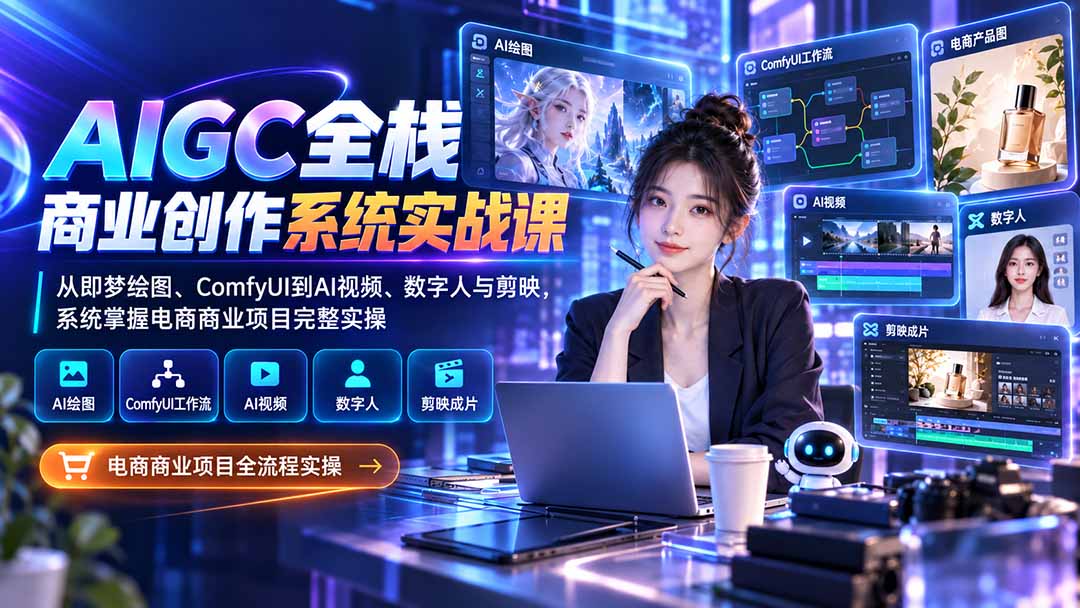 AIGC全栈商业创作系统实战课：从即梦绘图、ComfyUI到AI视频、数字人与剪映，系统掌握电商商业项目完整实操-海之城短剧项目
