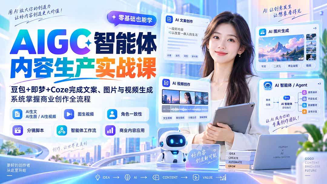 AIGC智能体内容生产实战课：豆包+即梦+Coze完成文案、图片与视频生成，系统掌握商业创作全流程-海之城短剧项目
