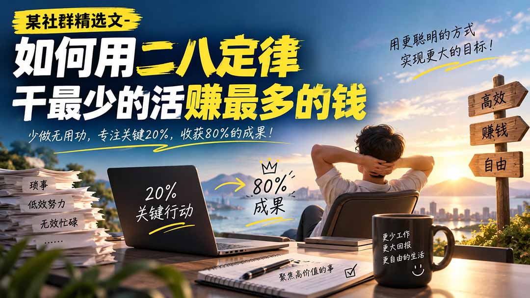 某社群精选文-如何用二八定律干最少的活赚最多的钱-海之城短剧项目