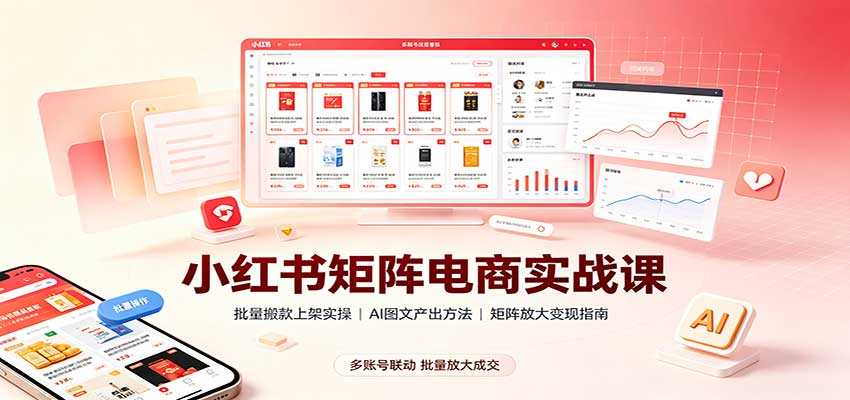 小红书矩阵电商实战课：批量搬款上架实操，AI图文产出，矩阵放大变现指南 - 福缘网