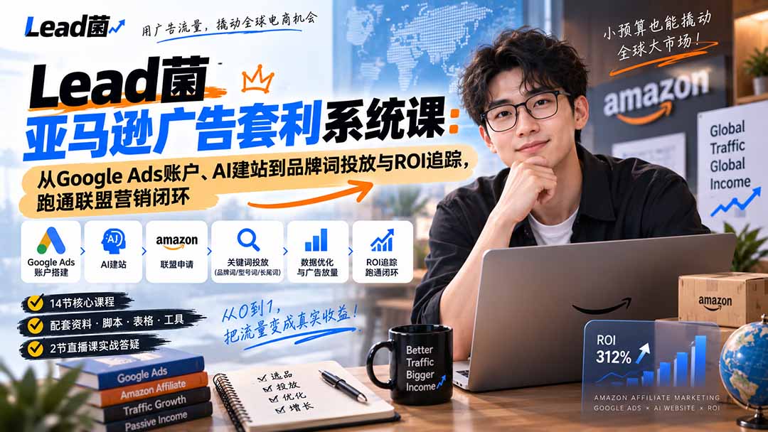 Lead菌亚马逊广告套利系统课：从Google Ads账户、AI建站到品牌词投放与ROI追踪，跑通联盟营销闭环 - 中创网