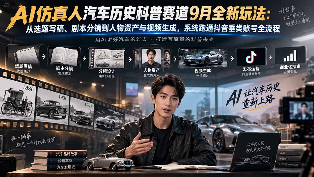 AI仿真人汽车历史科普赛道9月全新玩法：从选题写稿、剧本分镜到人物资产与视频生成，系统跑通抖音垂类账号全流程 - 中创网