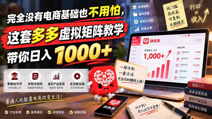 完全没有电商基础也不用怕，这套多多虚拟矩阵教学带你日入 1000+ - 中创网