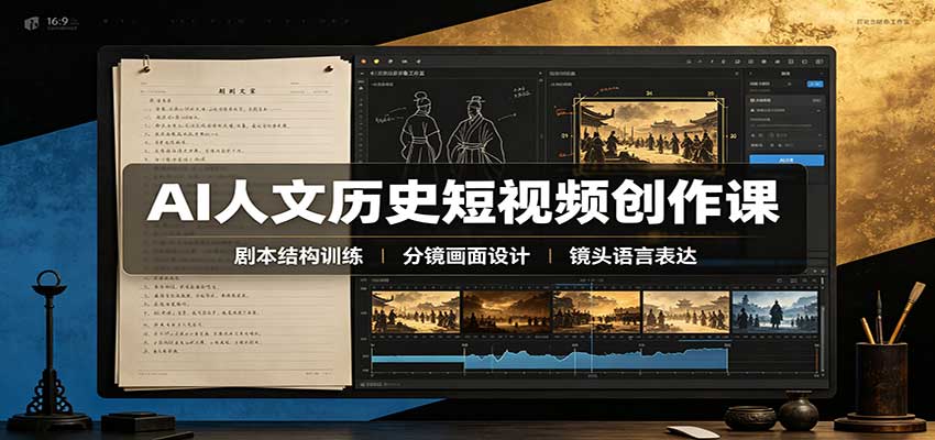 AI人文历史短视频创作课：赛道对标、剧本分镜制图，掌握视频完整产出流程-海之城短剧项目