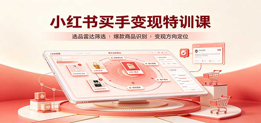 小红书买手变现特训课：账号定位养号起号，选品挂车，笔记标题封面全套教学-海之城短剧项目
