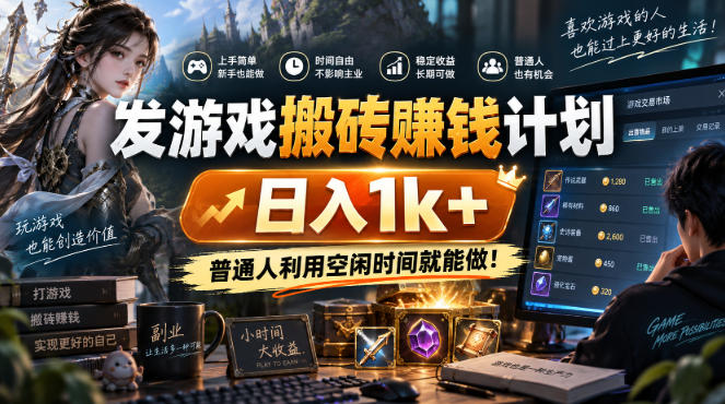 首发游戏搬砖賺钱计划，日入1k+，普通人利用空闲时间就能做！【揭秘】-海之城短剧项目