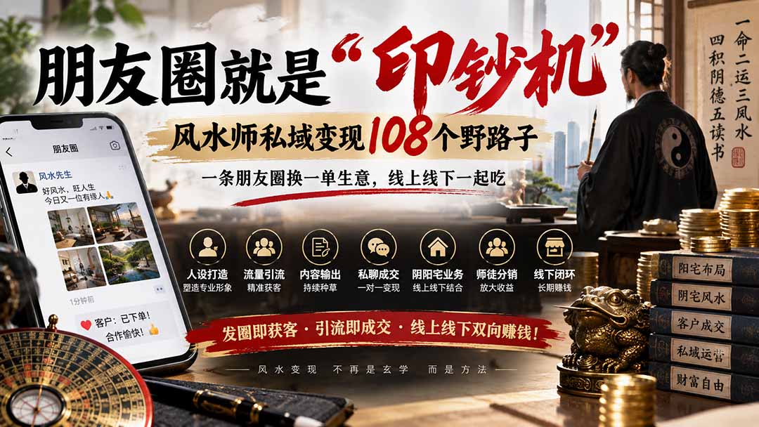朋友圈就是“印钞机”，风水师私域变现108个野路子，一条朋友圈换一单生意，线上线下一起吃【文档】 - 中创网